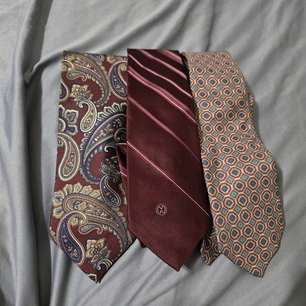 Halston And Christian Dior Monsieur Elegant Burgundy and Pattern Neck Ties Silk